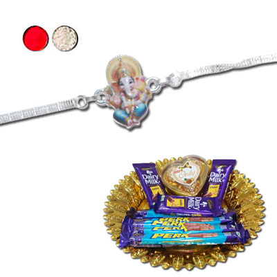 "Rakhi - SIL-6220 A(Single Rakhi), Choco Thali - Code RC06 - Click here to View more details about this Product